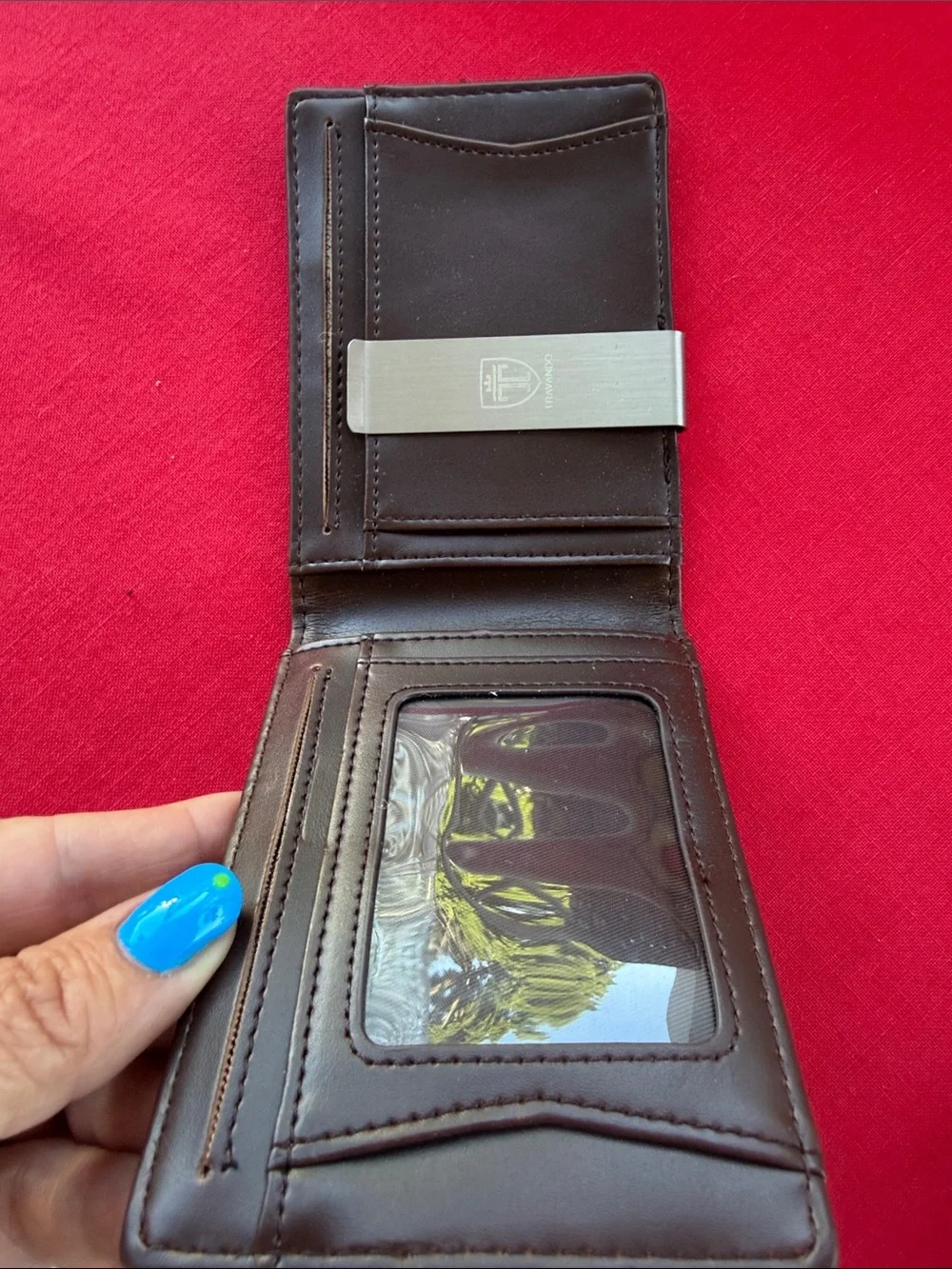 Brown Leather Card Wallet with Money Clip